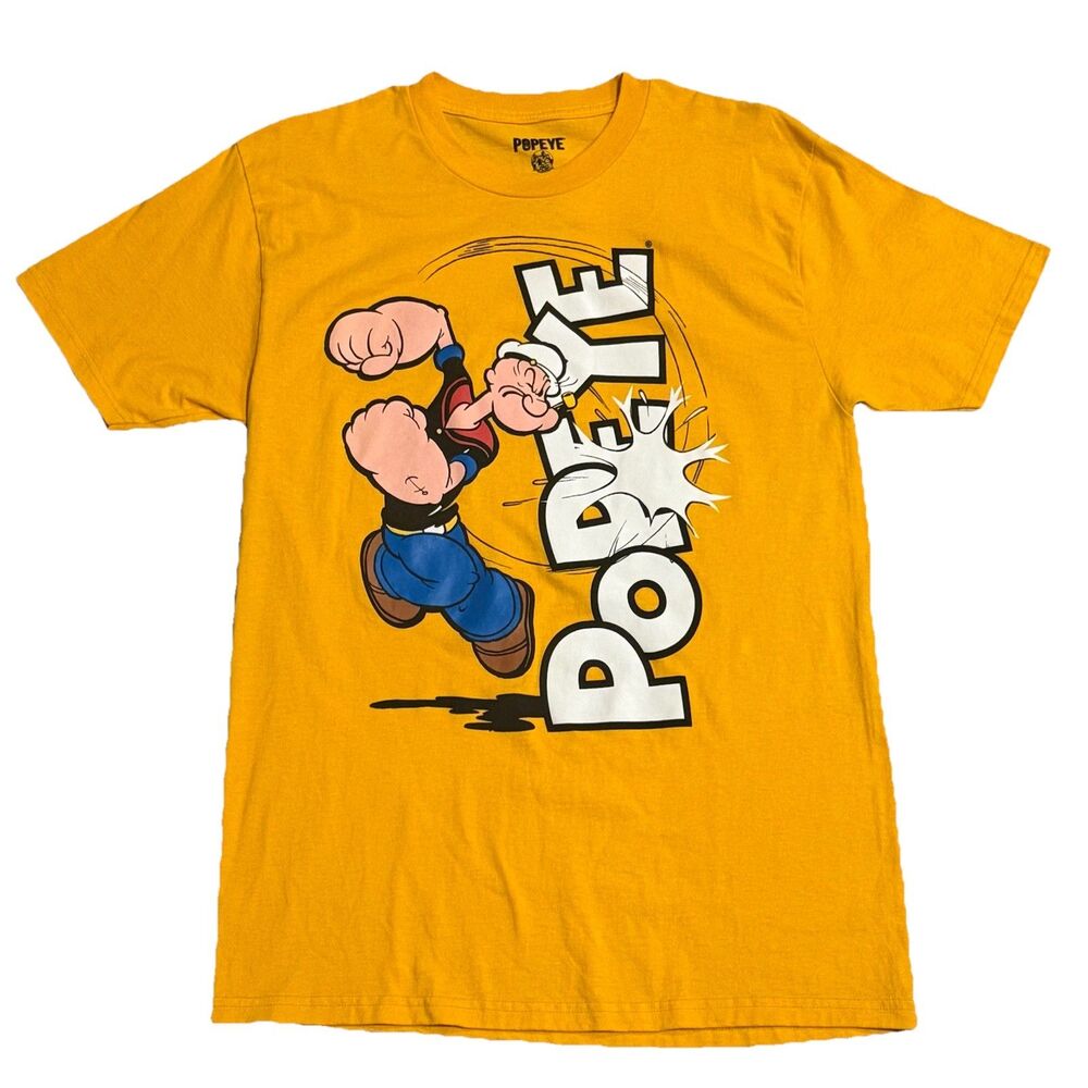 Popeye Adult Unisex 100% Cotton Fun T-Shirt, Mustard Yellow Size Medium 2021